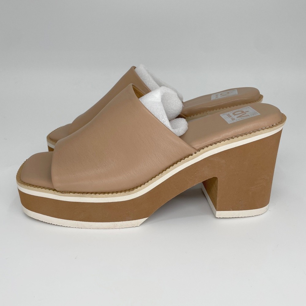DV Dolce Vita Platform Sandals Womens 10 Tan‎ Faux Leather Block Heel Mule Y2K